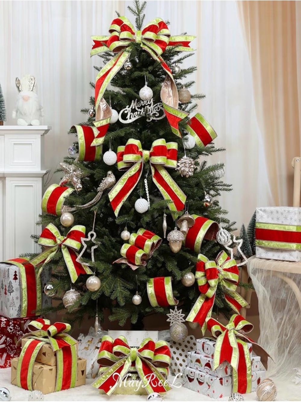 Holiday Velvet Ribbon in Red and Lime Green - Picture 7 of 11